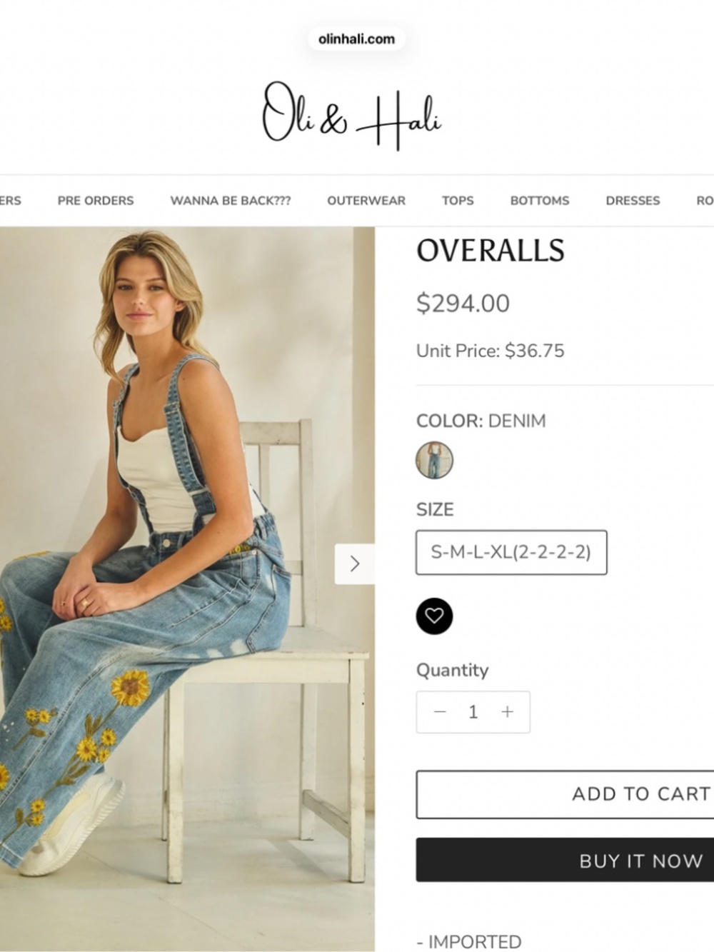 Oli & Hali Light Blue Denim Floral Embroidered Wide-Leg Overalls - Picture 9 of 11